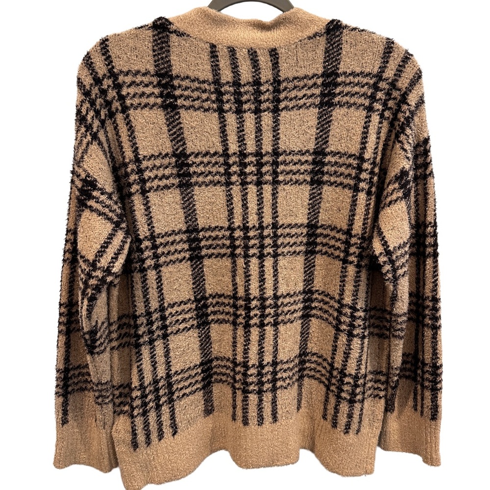 Joie Window Pane Plaid Camel & Black Cardigan Very Soft - Picture 3 of 9